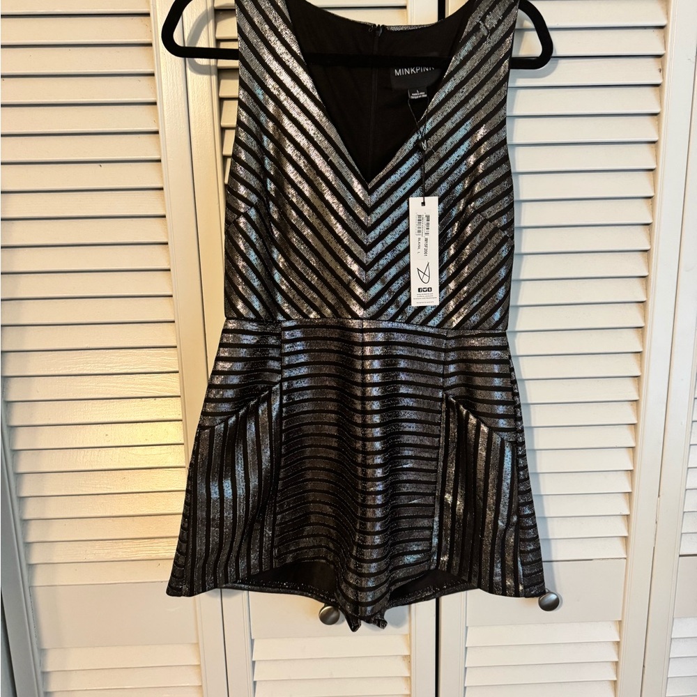 MINKPINK Metallic Black and Silver Romper